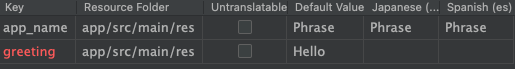 Project overview table with added row for new key | Phrase
